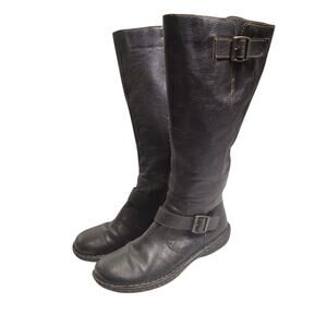 Bjorndal Womens Sz 8 Benton Black Knee High Leather Riding Boots Side Zip Buckle
